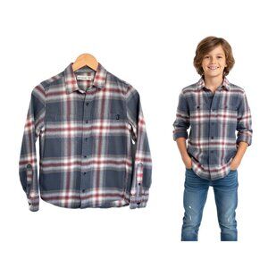 Abercrombie Kids Shirt Boys 9/10 Plaid Flannel Button Up Gray Rust Brown White
